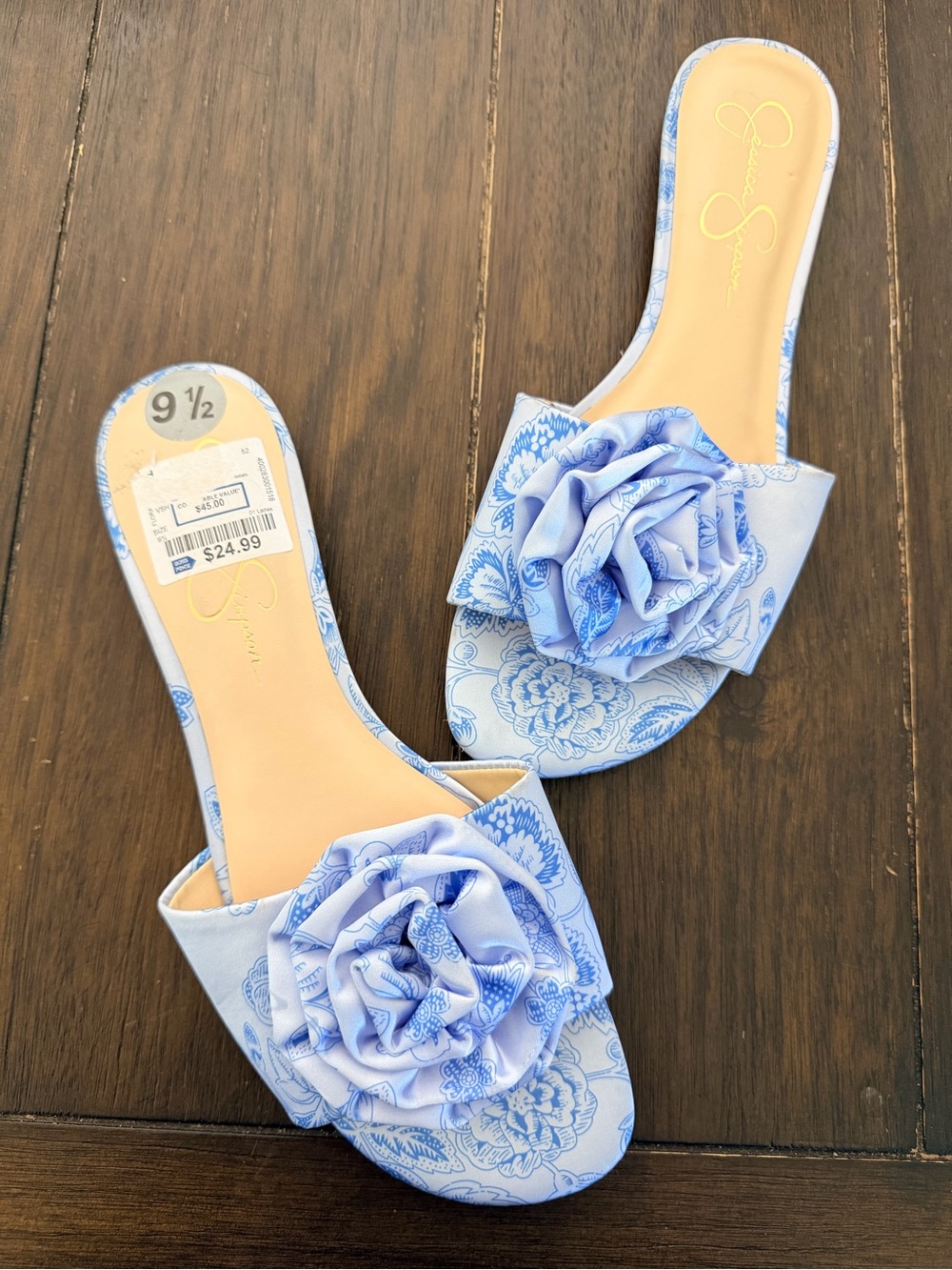 Jessica Simpson Light Blue Floral Slide Mules with Rosette